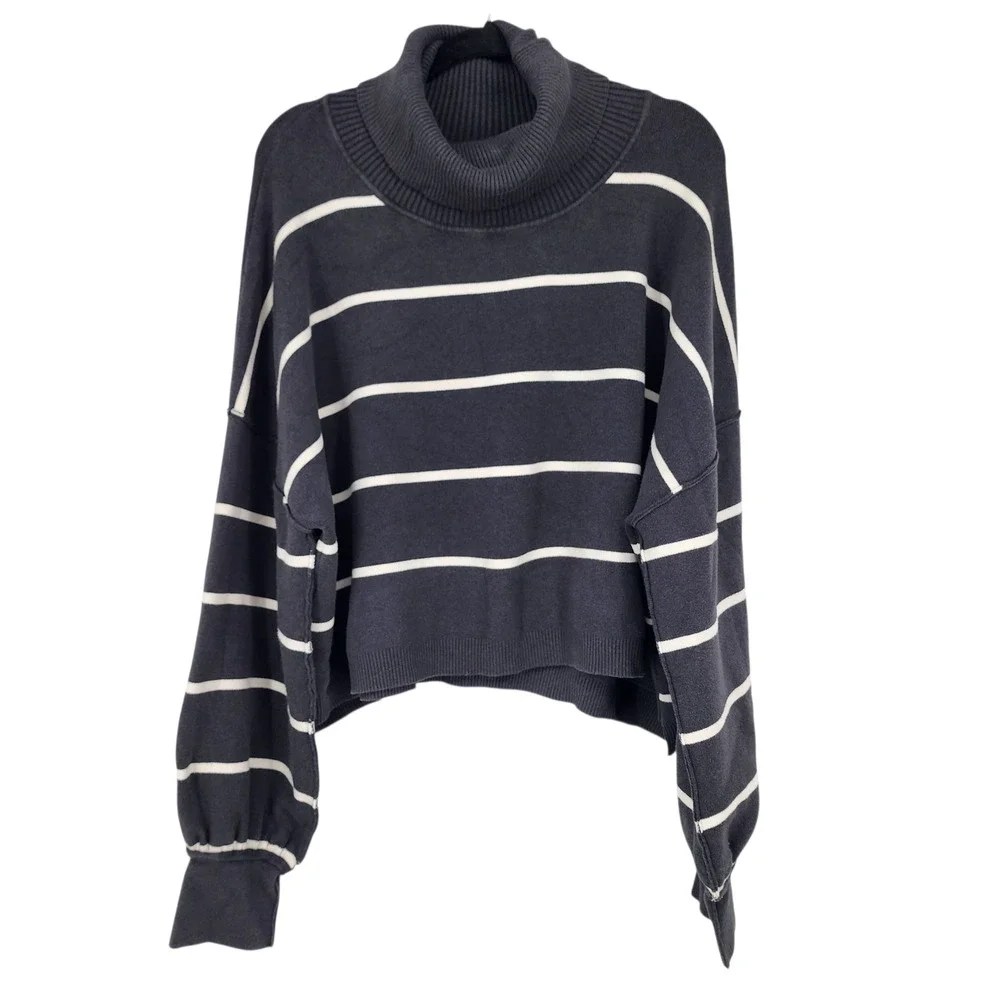 Free People Paulie Striped Turtleneck Long Sleeve Sweater Top Size Small